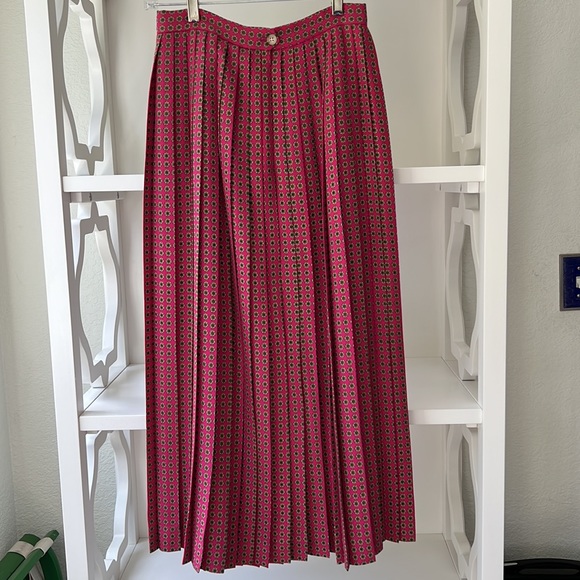 Vintage 80's Ralph Lauren 100% Wool Midi Pleated Medallion Skirt Pink Size 6 USA - Picture 3 of 12